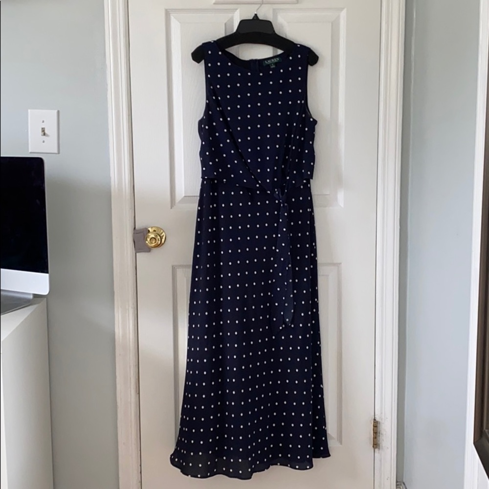 Ralph Lauren Navy Polka Dot Dress
